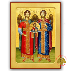 Synaxis of the Holy Archangels Michael and Gabriel with Christ Detail Byzantine Wooden Icon