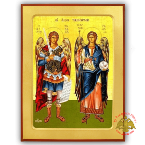 Synaxis of the Holy Archangels Michael and Gabriel, Full Body Byzantine Wooden Icon - Parnes Monastery