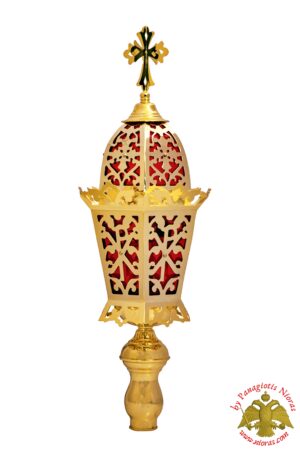 Orthodox Church Processional Lantern Hexagon Gold Plated 17x17x55cm