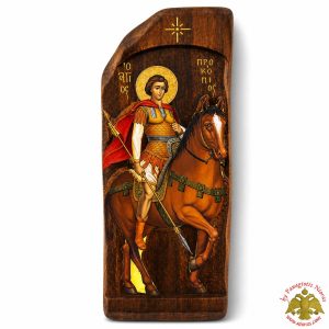 Antique Style Saint Polykarp Icon in Rectangular Shape on Natural Wood