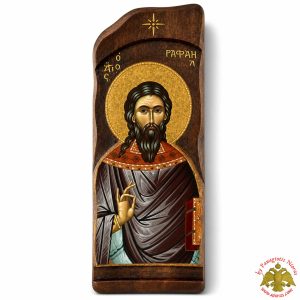 Antique Style Saint Raphael Icon in Rectangular Shape on Natural Wood