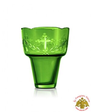 Romanian Orthodox Cross Hand Carved Glass Cup Green 9.8x12.5cm