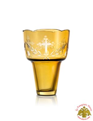 Romanian Orthodox Hand Carved Glass Cup Amber 8.5x11.5cm