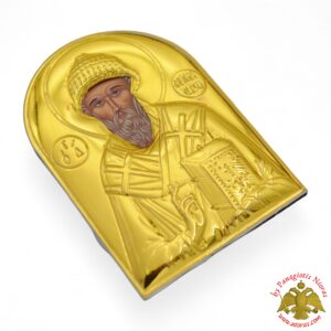 Orthodox Oval Icon Saint Spyridon Magnet in the Back Golden Frame 45x55mm
