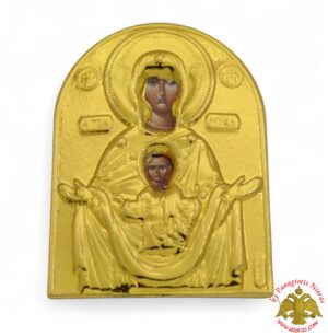 Orthodox Oval Icon Holy Theotokos Virgin Mary Tsampika Magnet in the Back Golden Frame 45x55mm