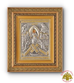 Orthodox Holy Icon Resurrection of Christ  with Cross Details in a Wooden Frame with Glass