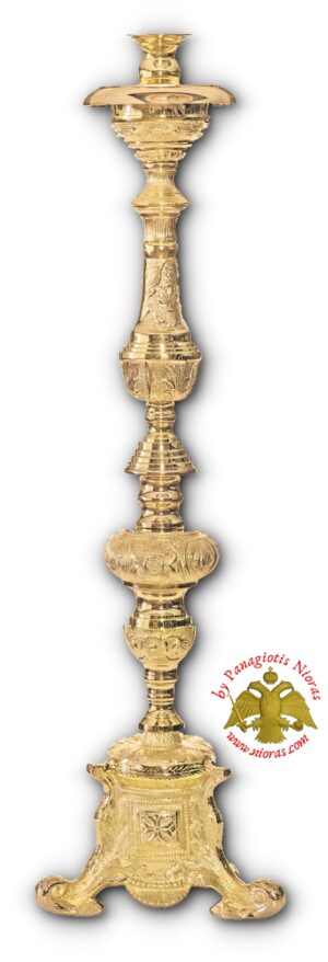 Orthodox Church Traditional Single Candle Stand Solid Brass 17x64cm