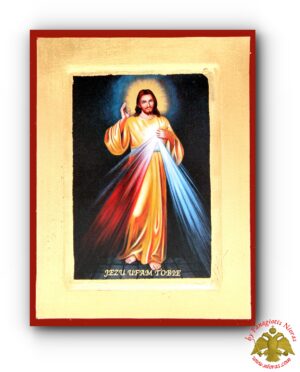 Jesus Christ Divine Mercy Byzantine Wooden Icon on Canvas