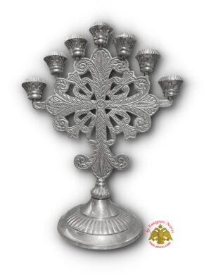 Metal Traditional Candle Stand 7-Candles With Cross Nickel 21x26cm