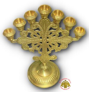 Metal Traditional Candle Stand 7-Candles With Cross Brass 21x26cm