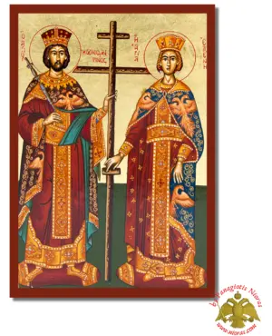 Saints Constantine and Helen Byzantine Wooden Icon on Canvas
