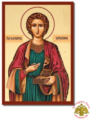Τhe Saint Panteleimon Byzantine Wooden Icon on Canvas
