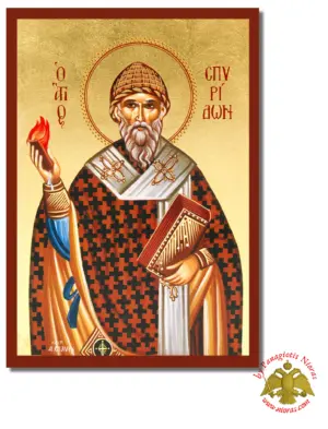Τhe Saint Spyridon Byzantine Wooden Icon on Canvas