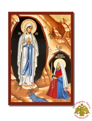 Virgin Mary of Lourdes Byzantine Wooden Icon on Canvas