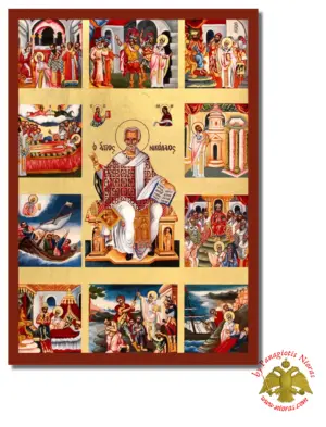 The life of Saint Nicholas Byzantine Wooden Icon on Canvas