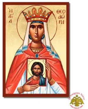The Saint Theodora Byzantine Wooden Icon on Canvas