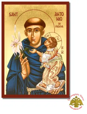 The Saint Anthony of Padua Byzantine Wooden Icon on Canvas