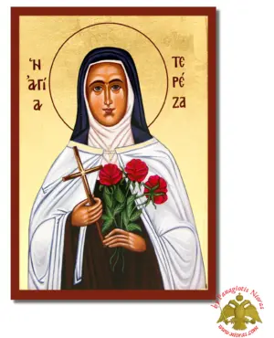 The Saint Teresa Byzantine Wooden Icon on Canvas