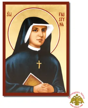 The Saint Faustina Byzantine Wooden Icon on Canvas
