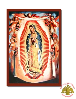 Virgin Mary of Guadeloupe Byzantine Wooden Icon on Canvas