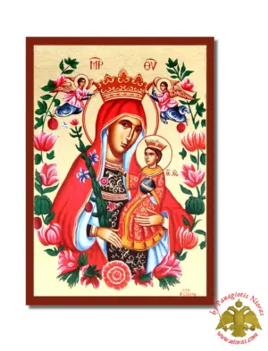 Virgin Mary Rodon, Amaranth Byzantine Wooden Icon on Canvas
