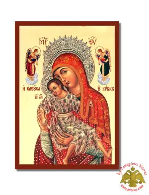 Virgin Mary Kykkotissa Byzantine Wooden Icon on Canvas