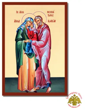 The Saints Joachim and Anna Byzantine Wooden Icon on Canvas