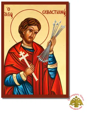 The Saint Sebastian Byzantine Wooden Icon on Canvas