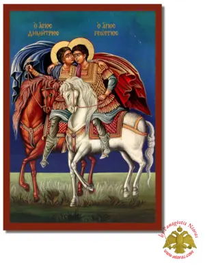 The Saints George and Demetrius Byzantine Wooden Icon on Canvas