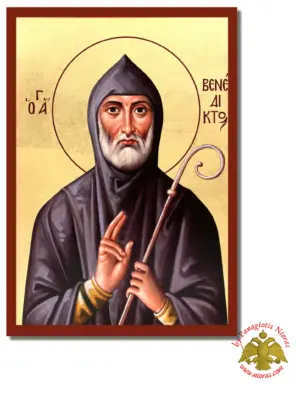 The Saint Benedict Byzantine Wooden Icon on Canvas