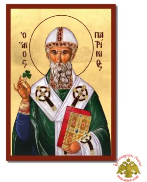 The Saint Patrick Byzantine Wooden Icon on Canvas