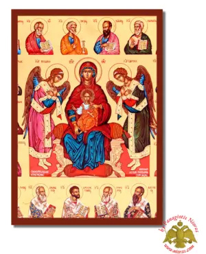 Holy Virgin Mary Panagia The Lady of the Angels Second Version Byzantine Wooden Icon on Canvas