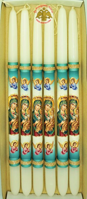 Πασχαλινή Λαμπάδα με Εικονα της Παναγίας με Λουλουδάκια 40εκ.