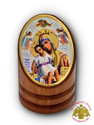 Wooden Orthodox Icon of Theotokos with Angels 3x4cm