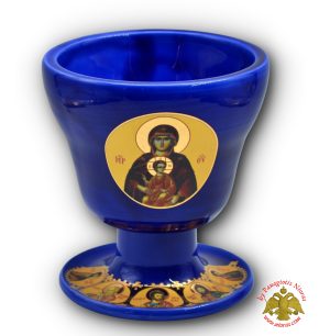 Ceramic Oil Candle Holy Communion Cup Design Blue 8x12cm