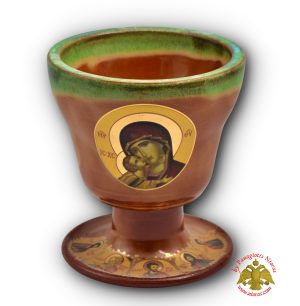 Ceramic Oil Candle Holy Communion Cup Design Green Brown 8x12cm