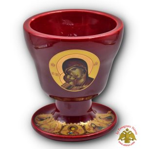 Ceramic Oil Candle Holy Communion Cup Design Burgundy 8x12cm