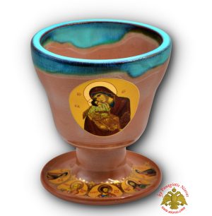 Ceramic Oil Candle Holy Communion Cup Design Turquoise Brown 8x12cm