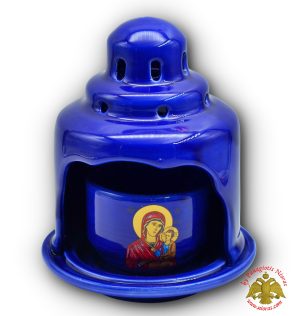 Ceramic Oil Candle Temple Theomitor Design Blue 12x16cm