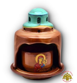 Ceramic Oil Candle Temple Theomitor Design Green Brown 12x16cm