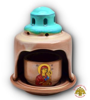 Ceramic Oil Candle Temple Theomitor Design Turquoise Brown 12x16cm