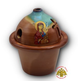 Ceramic Oil Candle Temple Dome Theomitor Design Green Brown 12x16cm