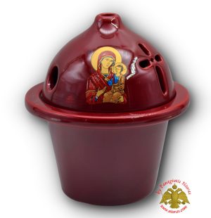 Ceramic Oil Candle Temple Dome Theomitor Design Burgundy 12x16cm