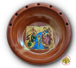 Orthodox Porcelain Holy Water Bowl with Holy Icons Brown 8x12cm