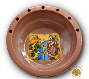 Orthodox Porcelain Holy Water Bowl with Holy Icons Light Brown 8x12cm