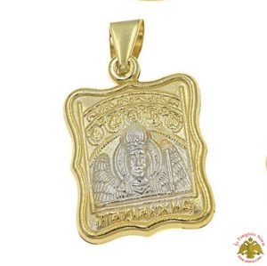 Μενταγιόν Ασημένιο 925 Στρογγυλό Ταξιάρχης Μανταμάδος 12x15mm ΔΙΧΡΩΜΟ