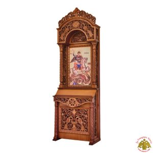 Orthodox Church Wood Carved Icon Stand with Decorative Peacock Carvings