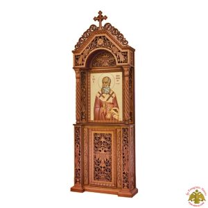 Orthodox Church Wood Carved Icon Stand with Decorative Byzantine Eagle Carvings