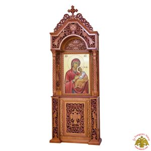 Orthodox Church Wood Carved Icon Stand with Decorative Byzantine Eagle Carvings