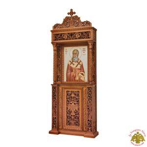 Orthodox Church Wood Carved Icon Stand with Decorative Byzantine Eagle Carvings